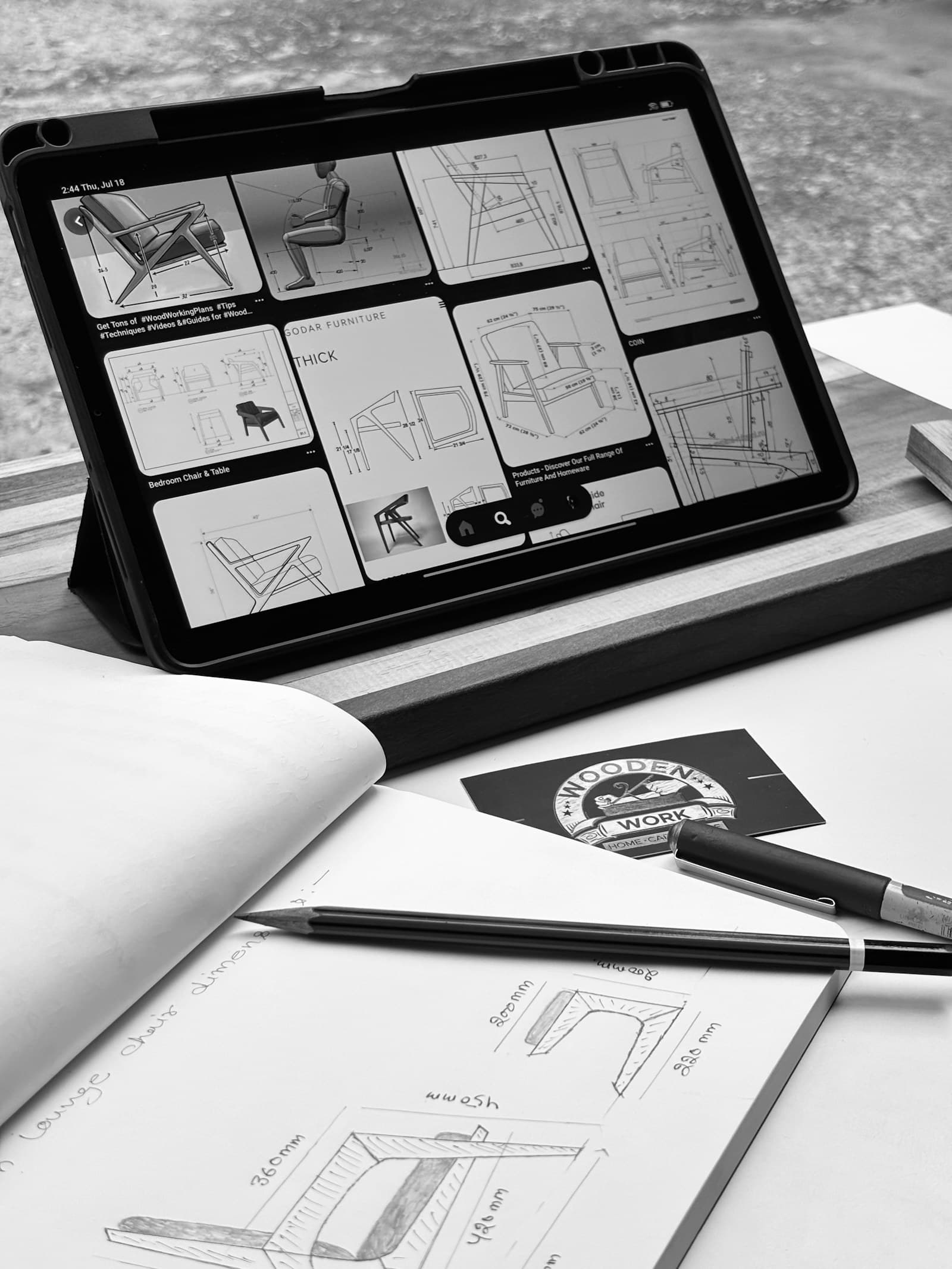 Contentontwerp met een tablet en een schetsboek