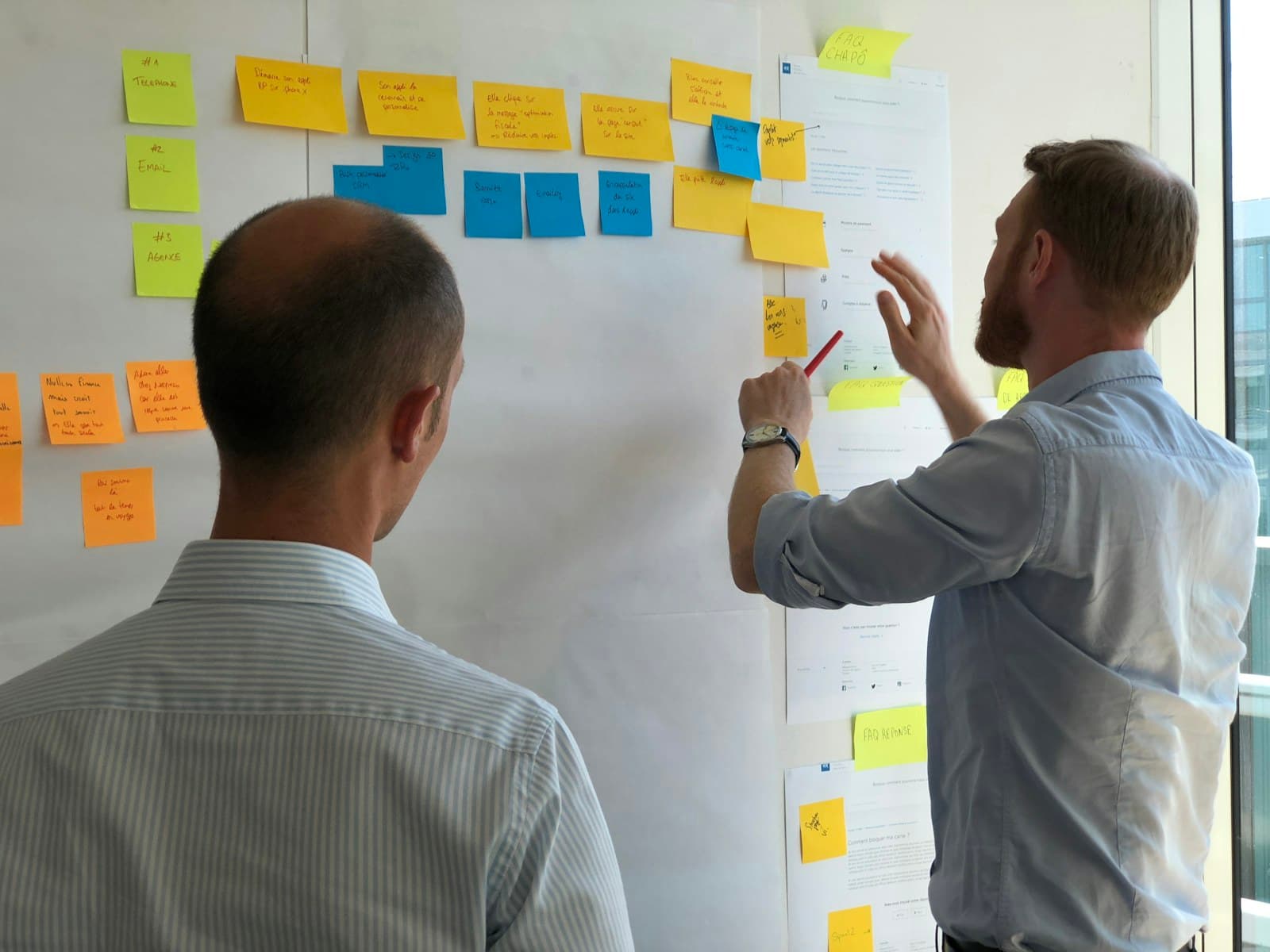 Collega’s brengen een werkproces in kaart met notities